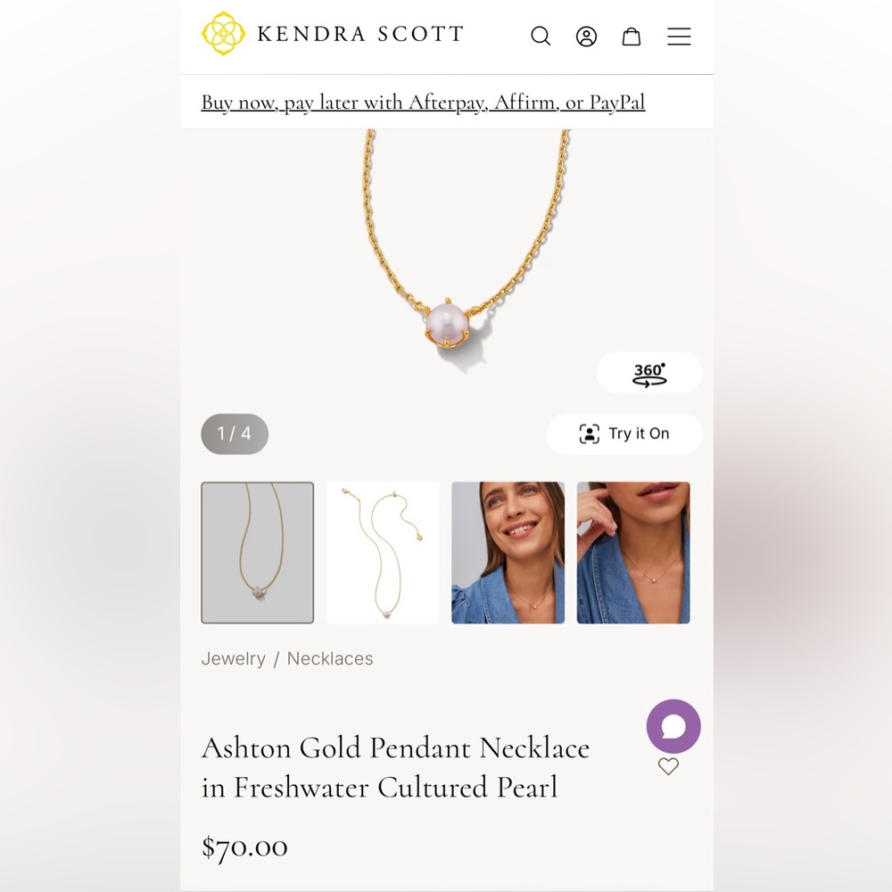 Kendra Scott | Ashton Gold Pendant Necklace in Freshwater Cultured Pearl | NWT - Picture 5 of 7
